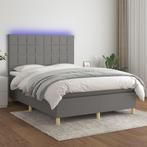 vidaXL Boxspring met matras en LED stof donkergrijs 140x200, Huis en Inrichting, Slaapkamer | Bedden, Verzenden, Nieuw