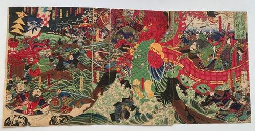 The Showdown at the Battle of Dan-no-Ura - 1865 - Tsukioka, Antiek en Kunst, Antiek | Overige Antiek