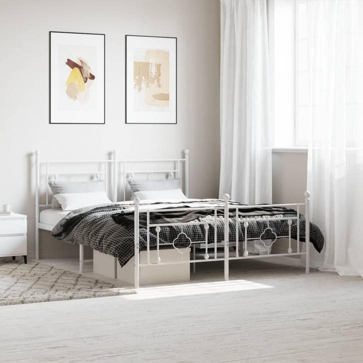 vidaXL Bedframe met hoofd- en voeteneinde metaal wit 160x200, Huis en Inrichting, Slaapkamer | Bedden, Nieuw, Verzenden