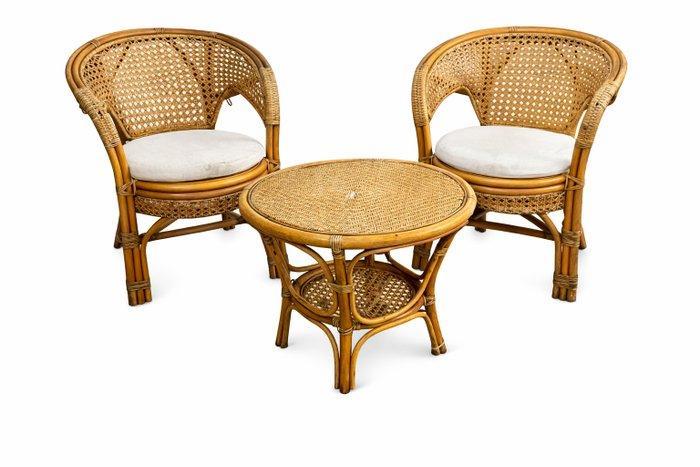 Zitgroep (3) - Hout, Bamboe, stro - Set in bamboe, Antiek en Kunst, Curiosa en Brocante