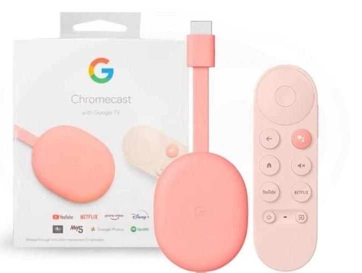 Google Chromecast met Google TV (4K) Sunrise Pink in Doos, Audio, Tv en Foto, Mediaspelers, Zo goed als nieuw, Ophalen of Verzenden