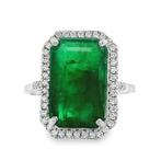 Zonder Minimumprijs - Ring Platina - 5.57ct. tw. Smaragd -, Handtassen en Accessoires, Ringen, Nieuw