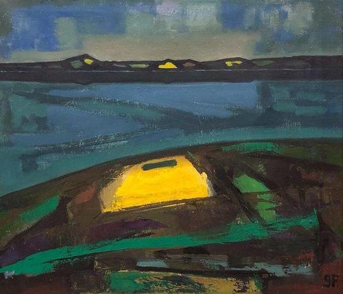 Gunnar Funck (1913-1975) - Gul Sennep bed Blåfjord (Moutarde, Antiek en Kunst, Kunst | Schilderijen | Klassiek