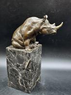 Beeld, Rhino Statue Bronze on Marble 2.7KG - 22 cm - Brons,, Antiquités & Art