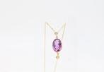 Ketting met hanger - 18 karaat Geel goud Amethist - Diamant