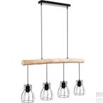 tectake Hanglamp Woody, 4-lichts, met houten balk, 40 W - zw, Huis en Inrichting, Verzenden, Nieuw