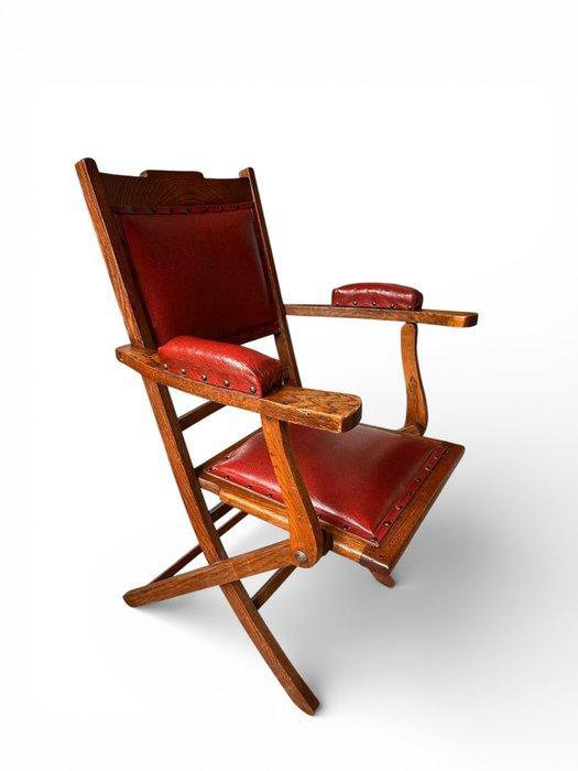 Klapstoel - Eik, Leder - Campagneklapstoel, Antiek en Kunst, Kunst | Designobjecten