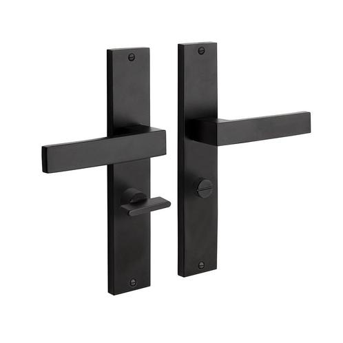 Deurklink Lusso geveerd met schild wc slot 55/8mm mat zwart, Doe-het-zelf en Bouw, Hang- en Sluitwerk, Klink of Kruk, Nieuw, IJzer