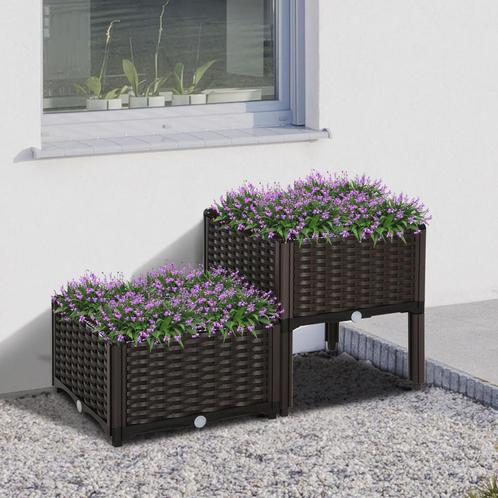 Bloembak - RatanStyle - Afvoergaten - Bruin, Tuin en Terras, Bloembakken en Plantenbakken, Nieuw, Ophalen of Verzenden