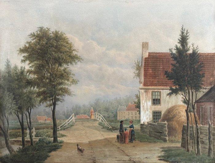 Pieter Barbiers (1798-1848) - Ontmoeting voor de woning, Antiek en Kunst, Kunst | Schilderijen | Klassiek