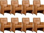 Set van 8 Cognac leren landelijke eetkamerfauteuils -, Huis en Inrichting, Overige kleuren, Nieuw, Leer, Ophalen of Verzenden