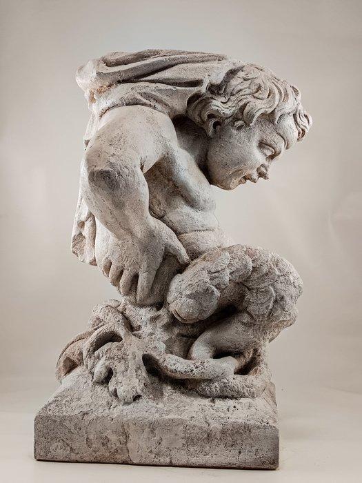 sculptuur, Piedistallo con Tritone - 28 cm - Gips, Antiek en Kunst, Curiosa en Brocante