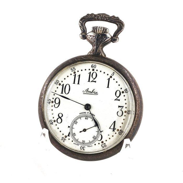 Ambre - Ancre 17 Rubis Silver (.925) Pocket Watch -, Handtassen en Accessoires, Horloges | Heren