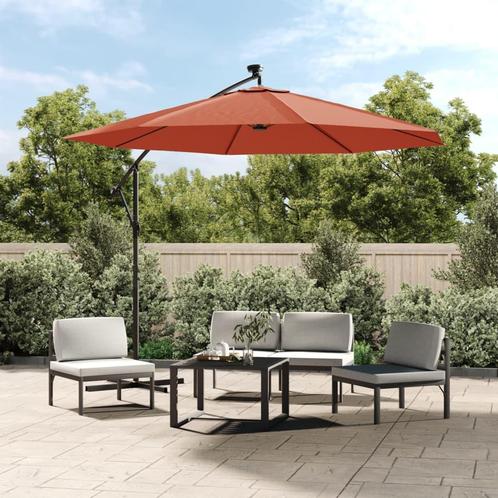 vidaXL Zweefparasol met LED-verlichting en stalen paal, Tuin en Terras, Parasols, Nieuw, Verzenden