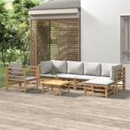 vidaXL 7-delige Loungeset met lichtgrijze kussens bamboe, Tuin en Terras, Verzenden, Nieuw, Loungeset