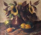 J. Visser (XX) - Stilleven met zonnebloemen en fruit, Antiek en Kunst, Kunst | Schilderijen | Klassiek