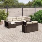 vidaXL 10-delige Loungeset met kussens poly rattan bruin, Tuin en Terras, Verzenden, Nieuw, Loungeset