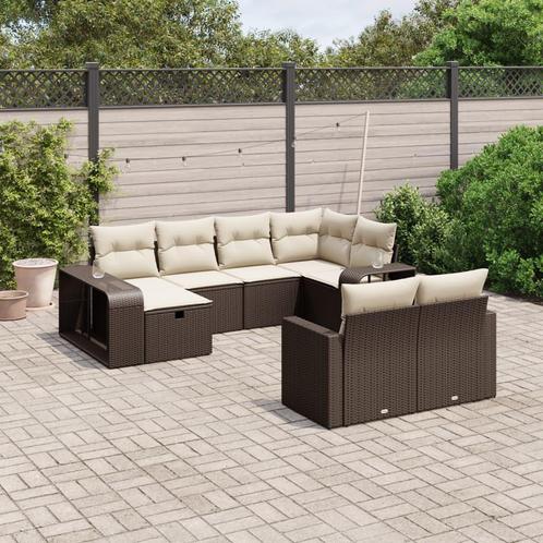 vidaXL 10-delige Loungeset met kussens poly rattan bruin, Tuin en Terras, Tuinsets en Loungesets, Loungeset, Nieuw, Verzenden