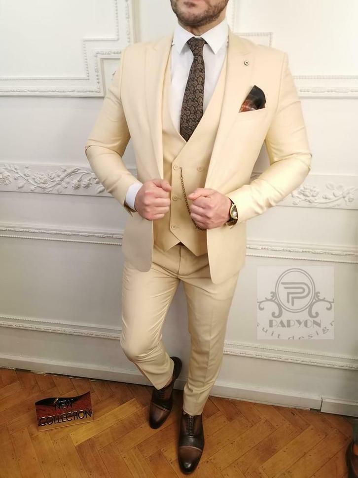 Pastel geel trouwpak 3-delig, Kleding | Heren, Trouwkleding en Trouwaccessoires, Trouwpak, Nieuw, Verzenden