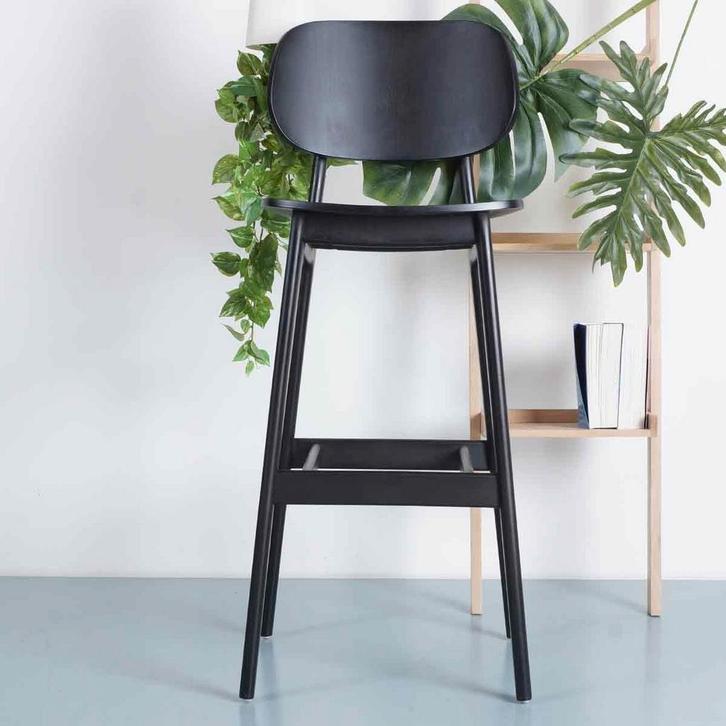 Houten barkruk | Zwart gebeitst | 77cm, Huis en Inrichting, Barkrukken, Nieuw, 1 kruk, Hout, 90 cm of meer, Verzenden