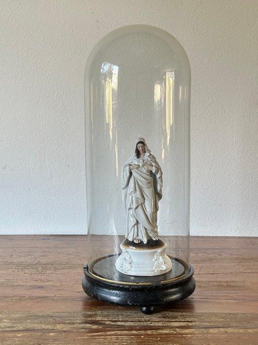 sculptuur, Maria met brandend hart in glazen stolp - 23.5 cm, Antiek en Kunst, Antiek | Boeken en Manuscripten