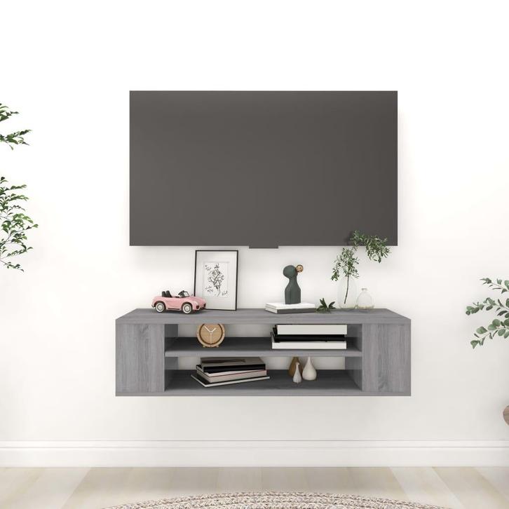 vidaXL Tv-hangmeubel 100x30x26,5 cm bewerkt hout grijs, Huis en Inrichting, Kasten |Televisiemeubels, Nieuw, Verzenden