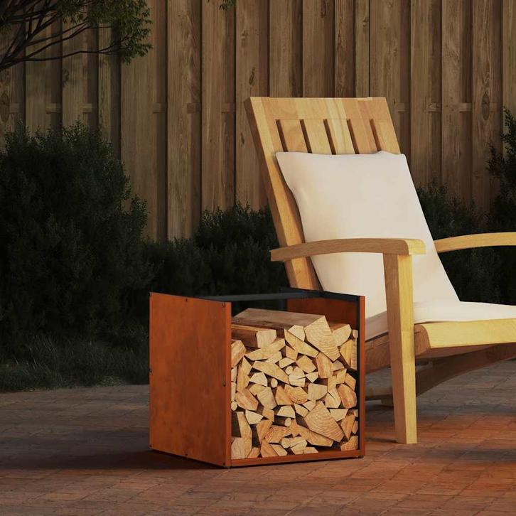 vidaXL Brandhoutrek 40x40x40 cm weervast staal, Tuin en Terras, Brandhout, Verzenden