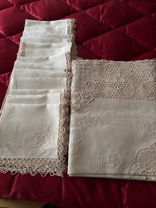 Tafelservies voor 12 (13) - Linnen, Antiquités & Art, Tapis & Textile