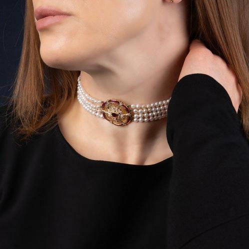 Collier Collier ras du cou à quatre rangs en or 18 carats, Handtassen en Accessoires, Kettingen