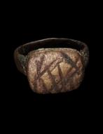 Romain antique - Bague en bronze - motif de diamants - Judée