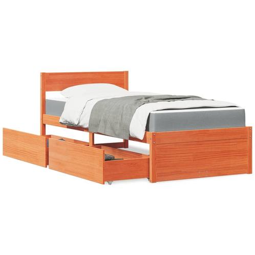 vidaXL Lit avec tiroirs/matelas cire marron 90x190 cm, Maison & Meubles, Chambre à coucher | Lits, Neuf, Envoi