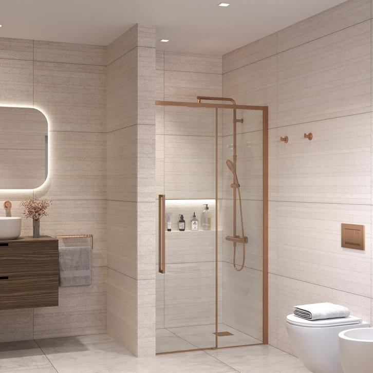 Nisdeur Sanivo Nova Soft Close 100x200 cm Geborsteld Brons, Doe-het-zelf en Bouw, Sanitair, Douche, Nieuw, Ophalen of Verzenden