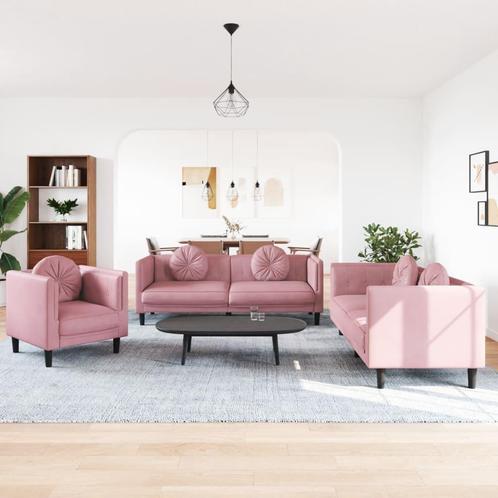 vidaXL 3-delige Loungeset met kussens fluweel roze, Huis en Inrichting, Zetels | Zetels, Nieuw, Verzenden