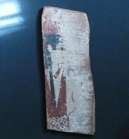 Oud-Egyptisch Hout godin Hathor achterkant van sarcofaag. 64, Verzamelen, Mineralen en Fossielen