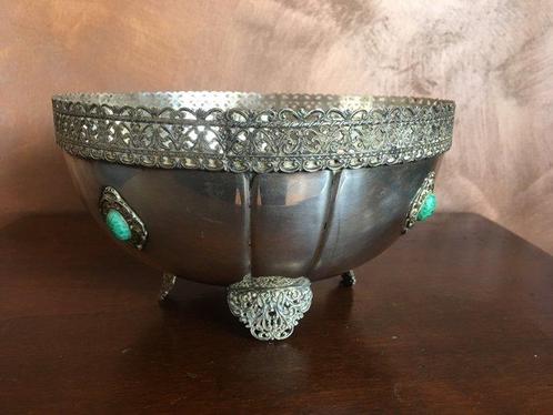 Centre de table - Argent 800 avec turquoises, Antiek en Kunst, Antiek | Zilver en Goud