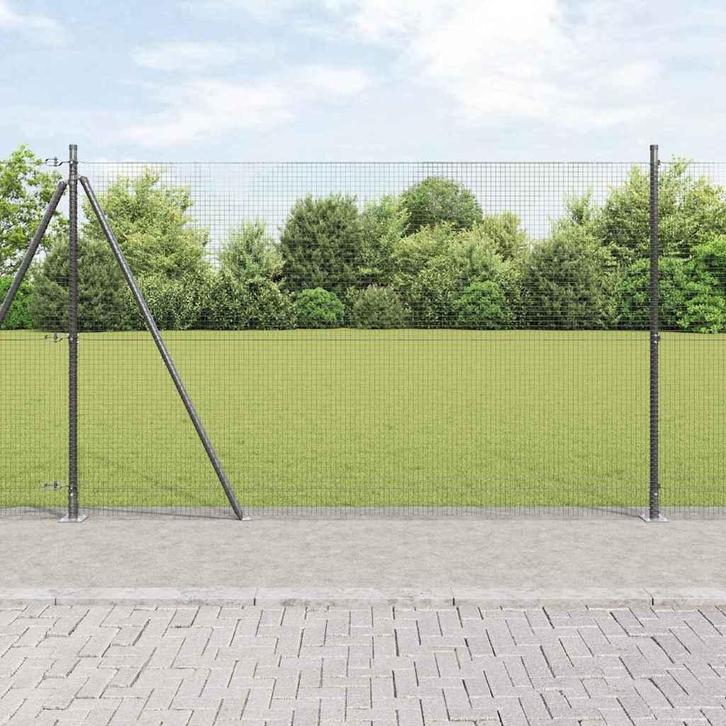 vidaXL Hek met Palen Grijs 1.5 x 25 m Staal, Tuin en Terras, Tuinhekken en Hekwerk, Nieuw, Verzenden