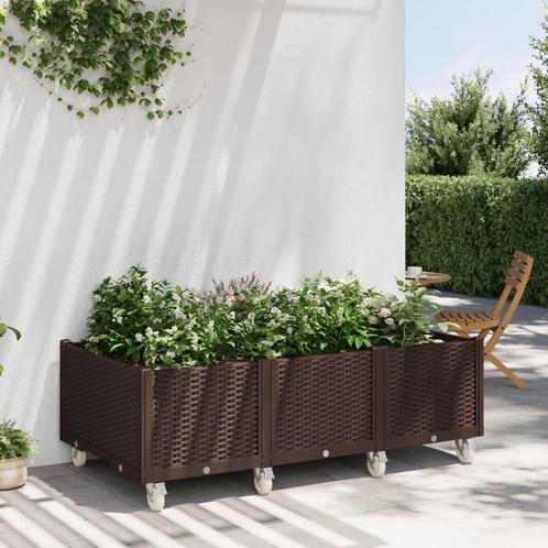 vidaXL Plantenbak met wielen 150x80x54 cm polypropeen bruin, Tuin en Terras, Bloempotten, Nieuw, Verzenden
