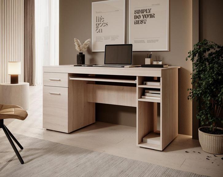 Meubella | Bureau eiken buro 145x65x75, Huis en Inrichting, Bureaus, Nieuw, Verzenden