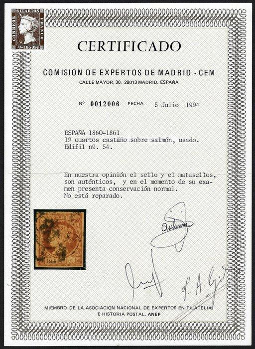 Spanje 1860 - Isabel II 19e Castaño over zalmón met, Postzegels en Munten, Postzegels | Europa | Spanje
