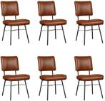 Set van 6 Cognac leren industriële design eetkamerstoelen -, Overige kleuren, Nieuw, Ophalen of Verzenden, Vijf, Zes of meer stoelen