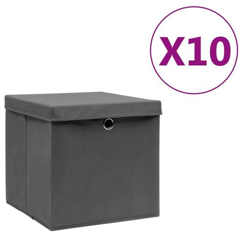 vidaXL Opbergboxen met deksel 10 st 28x28x28 cm grijs, Bricolage & Construction, Casiers & Boîtes, Envoi