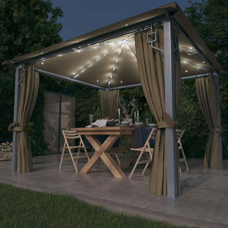 vidaXL Prieel met gordijn en LED-lichtslinger 3x3 m, Tuin en Terras, Partytenten, Nieuw, Verzenden