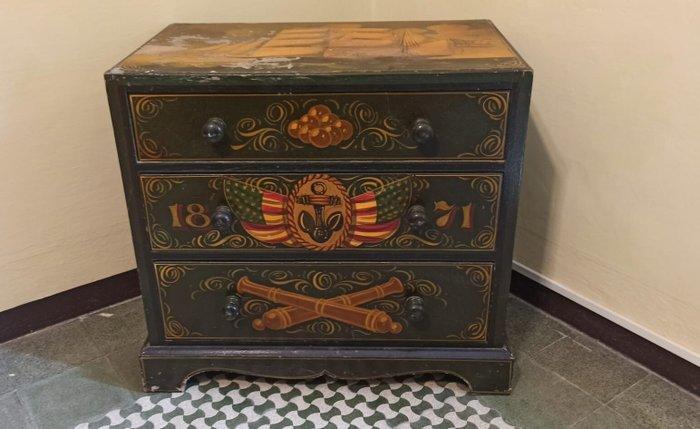 Ladekast - Hout - handgemaakt versierd, Antiek en Kunst, Curiosa en Brocante