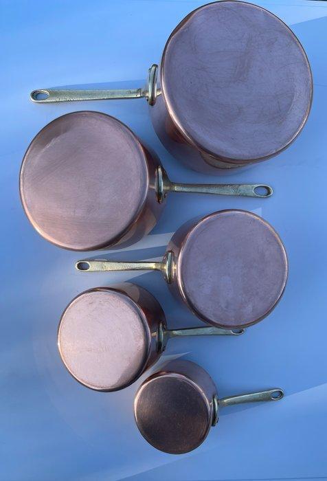 Kookpottenset (5) - Koper, Messing, Tin, Antiek en Kunst, Antiek | Keukengerei