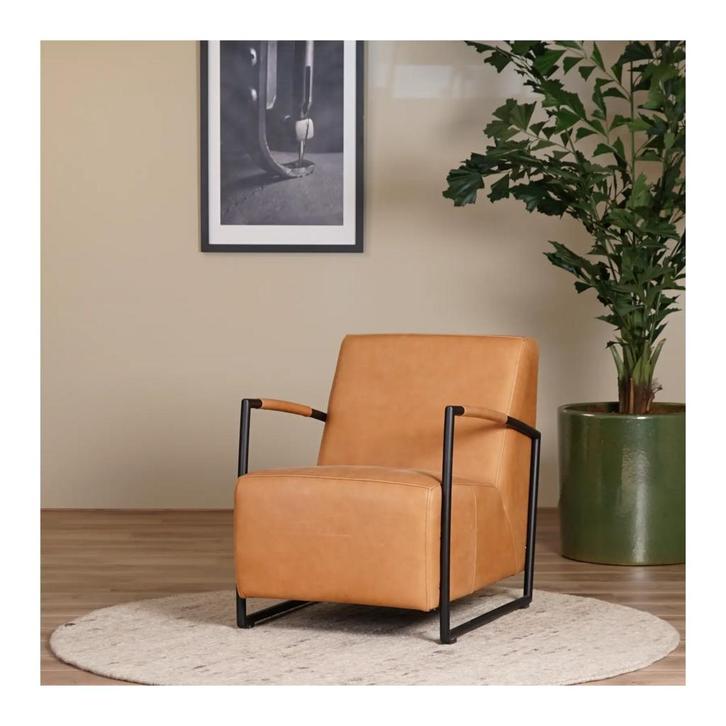 Leren industriële fauteuil Creative - Rancho Leer Cognac -, Huis en Inrichting, Fauteuils, 50 tot 75 cm, 75 tot 100 cm, Nieuw