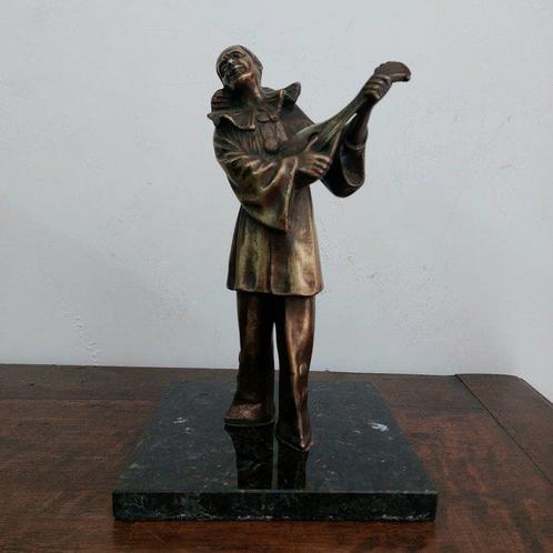 sculptuur, Pierrot - 26 cm - Gepatineerd brons, Antiek en Kunst, Antiek | Keramiek en Aardewerk