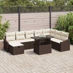 vidaXL Tuinbank Set met kussen met opslag 9 pcs Bruin Poly, Verzenden, Nieuw