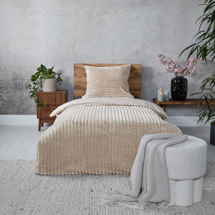 Teddy ribbed dekbedovertrek - taupe - 140 x 200/220 cm |, Huis en Inrichting, Slaapkamer | Beddengoed, Nieuw, Verzenden