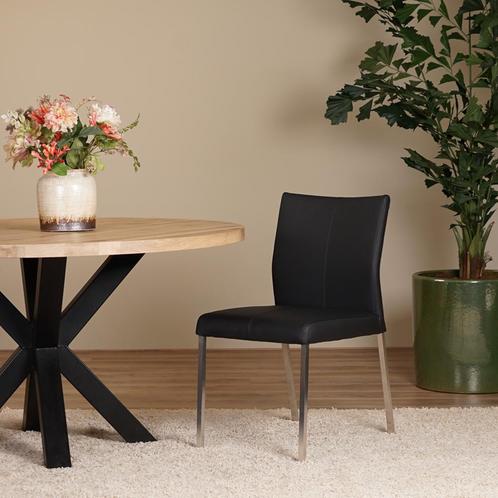 Set van 6 zwarte leren eetkamerstoelen Toledo Leer Nero poot, Huis en Inrichting, Stoelen, Overige kleuren, Vijf, Zes of meer stoelen