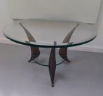Salontafel - Glas - Twee glasplaten op drie massief messing